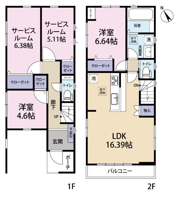 全２棟／２号棟　冷暖房の効率ＵＰのペアガラス 間取り図画像