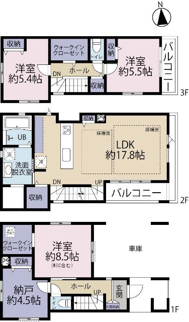 全３棟／２号棟　冬でも足元ポカポカの床暖房 間取り図画像