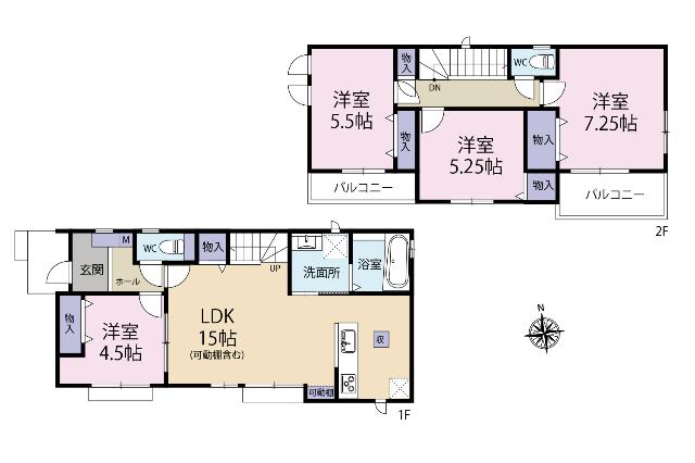 全５棟／Ｃ号棟　水回り集中設計で家事効率向上 間取り図画像