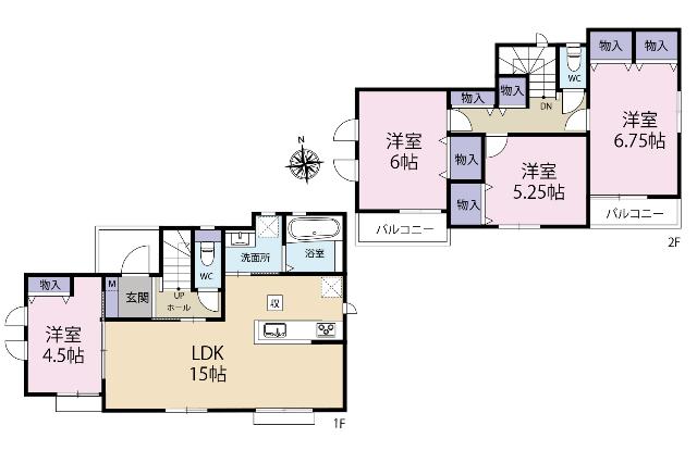 全５棟／Ａ号棟　ＬＤＫが見渡せる対面キッチン 間取り図画像