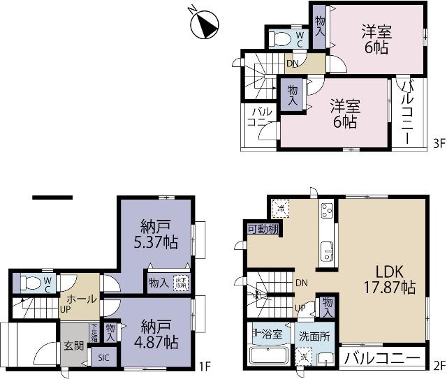 全２棟／Ｂ号棟　ゆとりある前面道路６ｍ 間取り図画像