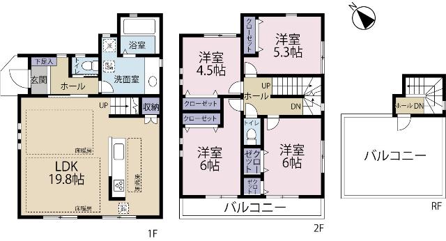 全１棟現場　冬でも足元ポカポカの床暖房 間取り図画像