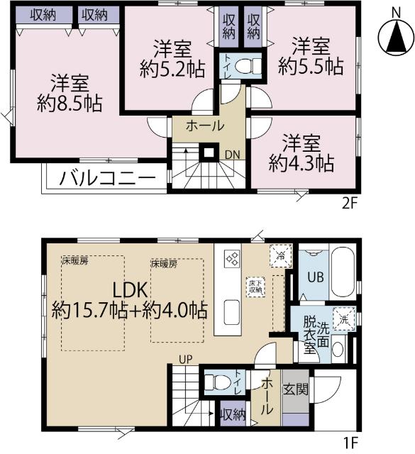 全１棟現場　冬でも足元ポカポカの床暖房 間取り図画像
