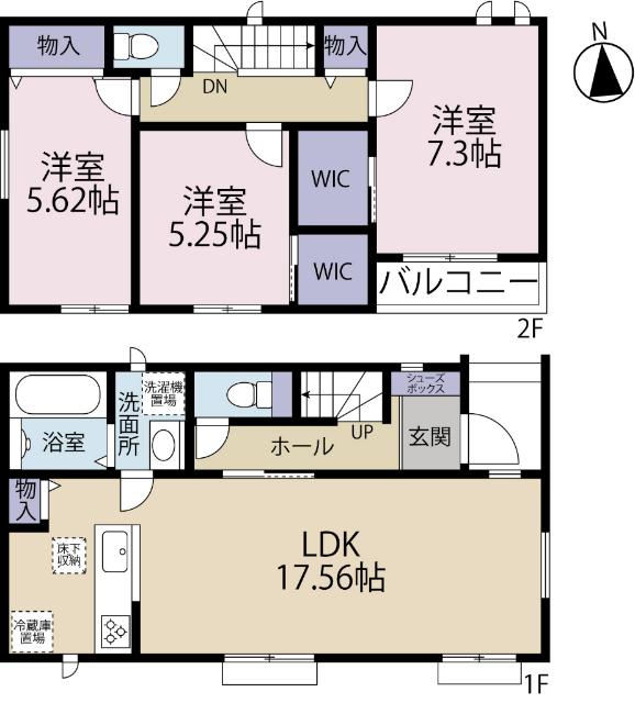 全３棟／Ｂ号棟　駐車スペース２台分可能 間取り図画像