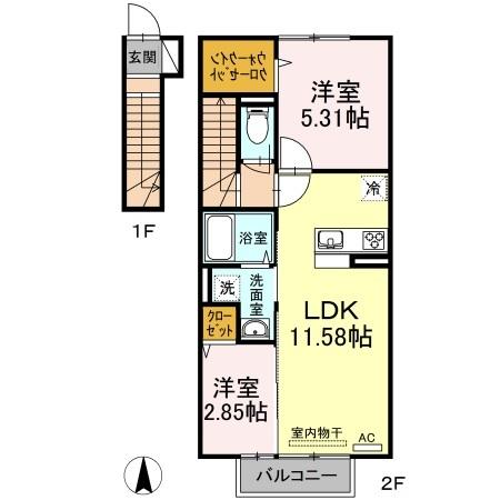 パープルシャイン蒲生（205） 間取り図画像