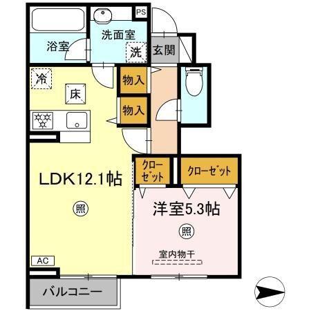 D-ROOM下城野（102） 間取り図画像