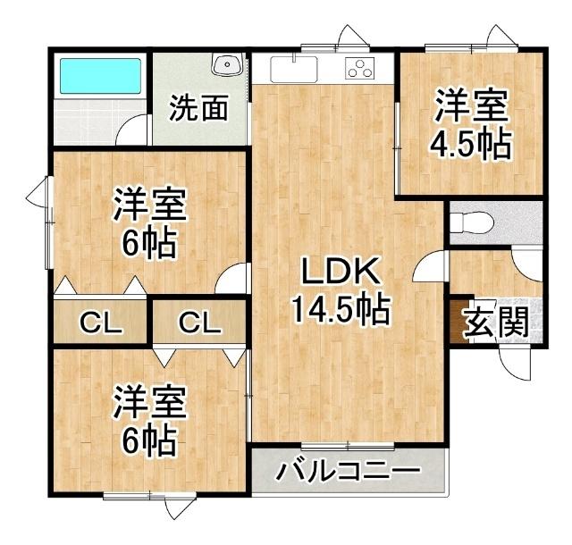 西24南3上下二戸借家D（D-1F） 間取り図画像