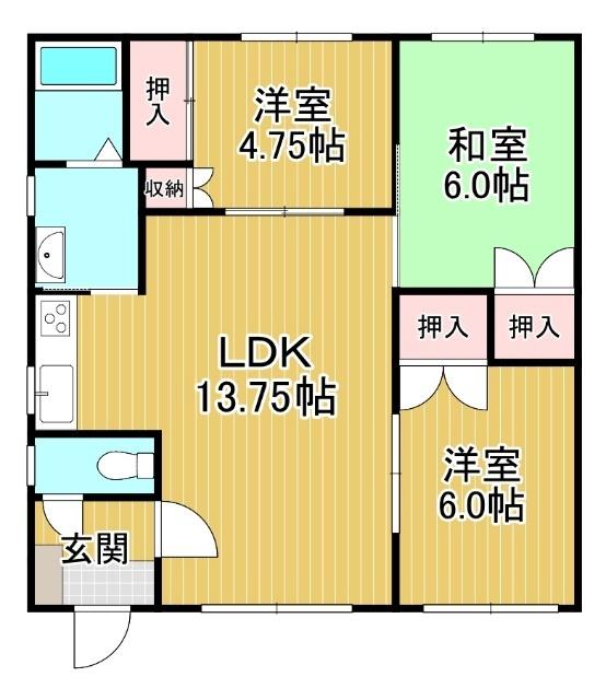 西25南3　2戸借家（nishi） 間取り図画像