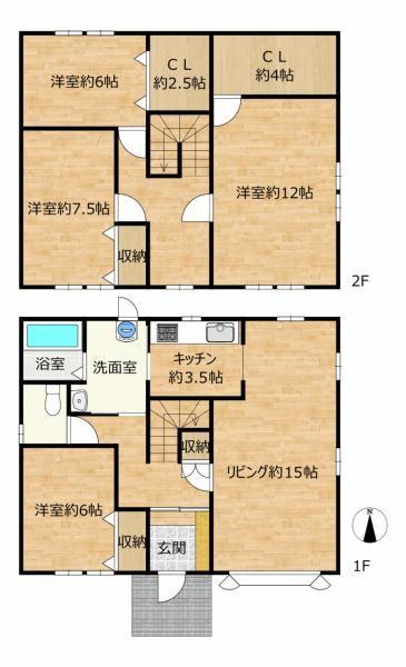 【間取図】リフォーム後の間取図です。ＬＤＫが15帖の4LDK住宅です。キッチン・トイレは新品交換します。駐車場は庭を撤去し3並列3台駐車できるようにリフォームしていきます。