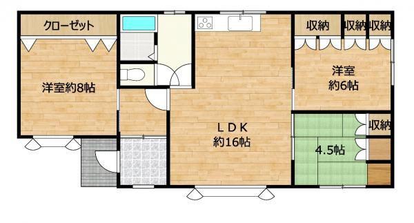 【間取図】間取りは3LDKの一戸建て住宅です。クロスの貼替や水回りの交換を行い、キレイな住宅になりました。