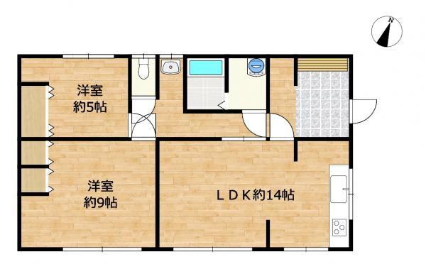 【間取図】内外装リフォーム済です。間取は2LDKで全て洋室にしました。コンパクトで１人暮らしにもピッタリです。