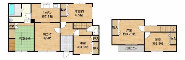 【間取り図】間取りは5LDKの一戸建て住宅です。クロスの貼替や水回りの交換を行い、キレイな住宅になります。