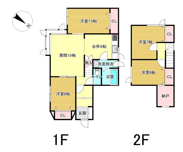 2Fは屋根裏部分を含むため、天井が低い箇所があります。