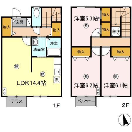 エスポワール渡利　Ｃ（102） 間取り図画像