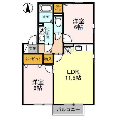 プランドール賀茂　Ｂ棟（201） 間取り図画像
