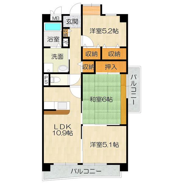 大阪市東住吉区住道矢田マンション 間取り図画像