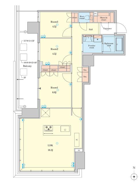 ＲＪＲ堺筋本町タワー（703） 間取り図画像