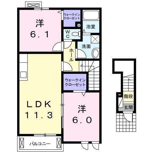 ウイステリアⅡ　Ｂ（201） 間取り図画像