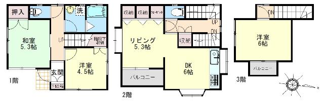 三芳町北永井　中古戸建 間取り図画像