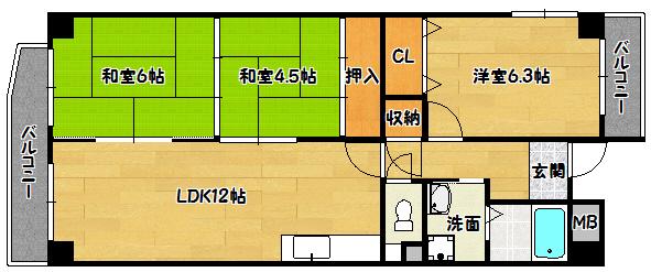 神戸市兵庫区中道通マンション 間取り図画像