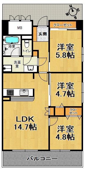 セントラルハイツ湊川 間取り図画像