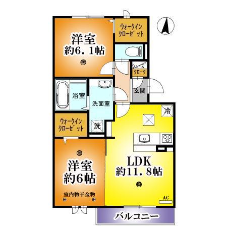 ﾛｲｼﾞｪﾝﾄﾊﾟｰｸｽ ﾚｲｸﾀｳﾝ Ⅲ　Ｅ（106） 間取り図画像
