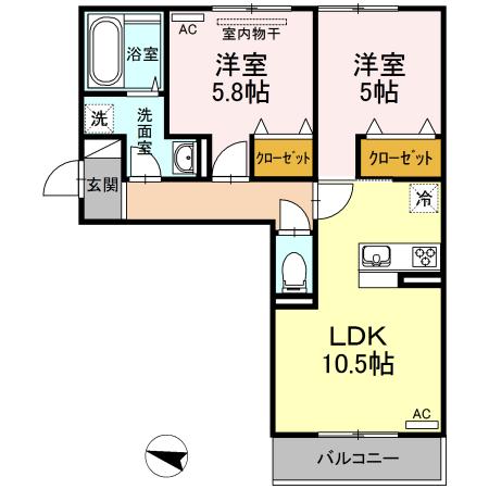 Ｄ−ｒｏｏｍ浜野南　A棟（201） 間取り図画像
