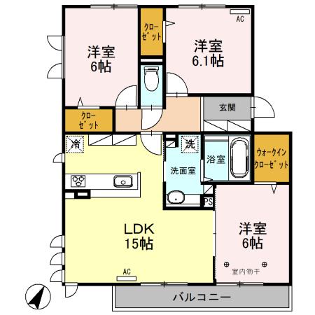 ﾛｲｼﾞｪﾝﾄﾊﾟｰｸｽ ﾚｲｸﾀｳﾝ Ⅱ　Ｋ（206） 間取り図画像