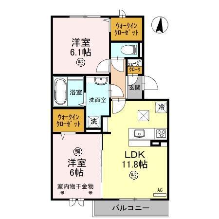 ﾛｲｼﾞｪﾝﾄﾊﾟｰｸｽ ﾚｲｸﾀｳﾝ Ⅲ　Ｅ（106） 間取り図画像