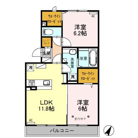 ﾛｲｼﾞｪﾝﾄﾊﾟｰｸｽ ﾚｲｸﾀｳﾝ Ⅱ　Ｌ（307） 間取り図画像