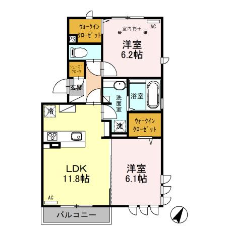 ﾛｲｼﾞｪﾝﾄﾊﾟｰｸｽ ﾚｲｸﾀｳﾝ Ⅱ　Ｌ（301） 間取り図画像