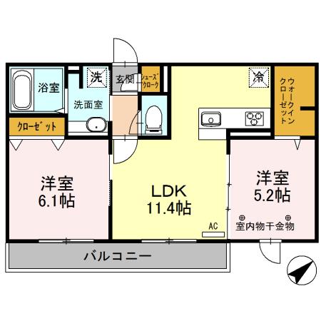 ﾛｲｼﾞｪﾝﾄﾊﾟｰｸｽ ﾚｲｸﾀｳﾝ Ⅲ　Ｈ（202） 間取り図画像