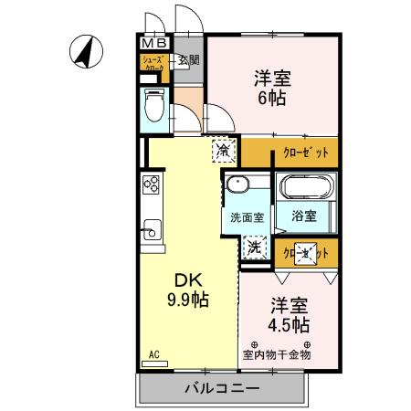 ﾛｲｼﾞｪﾝﾄﾊﾟｰｸｽ ﾚｲｸﾀｳﾝ　Ｂ（306） 間取り図画像