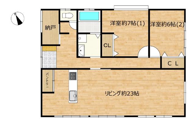 【リフォーム予定　間取図】建物面積27坪、２LDKへ間取り変更です。