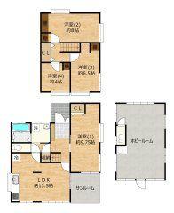 【RF予定間取り図】1階に約13.5帖のLDKと洋室1部屋、2階に洋室3部屋の住宅にリフォームいたします。