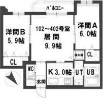 グランメール平和通6A（202） 間取り図画像