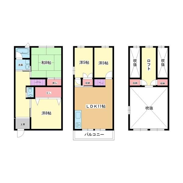 豊中市熊野町テラスハウス 間取り図画像