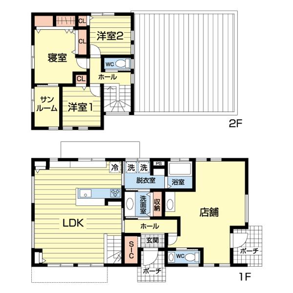 夢の自宅サロンが叶う！美容室併用のおしゃれな大和の家 間取り図画像
