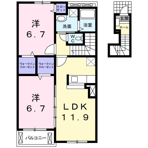 ＥｘｃｅｌＣｏｕｒｔ東小羽山Ｃ（202） 間取り図画像