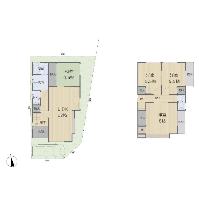 向日市鶏冠井町草田　中古住宅 間取り図画像