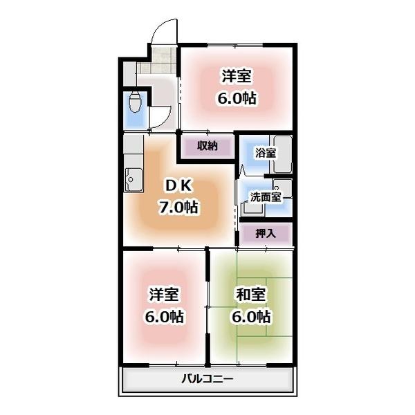 丘マンション（2-B） 間取り図画像