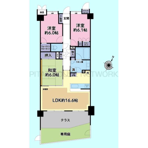 テラス、専用庭付き
