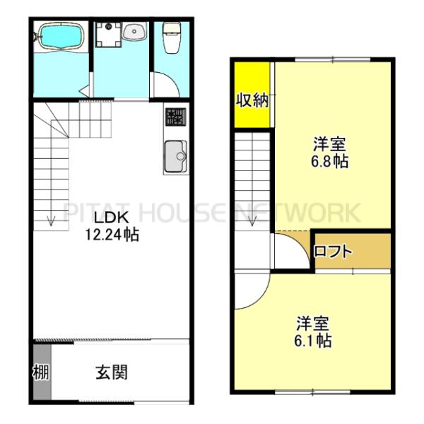 １階LDK、２階洋室×２＋ロフト