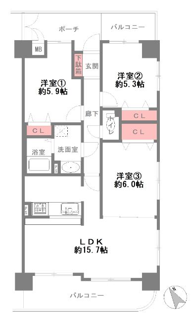 朝日プラザプレール岸里 間取り図画像