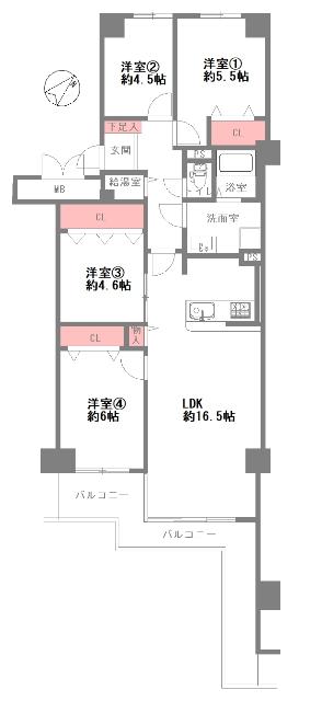 京橋グリーンハイツ三号棟 間取り図画像