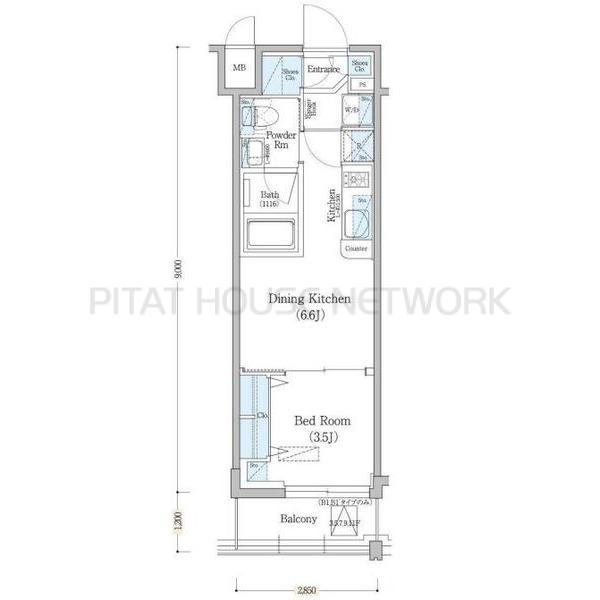 反転タイプ北向きのお部屋になります