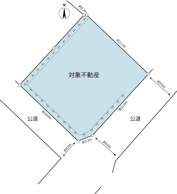 角地（東南側公道・南西側公道）