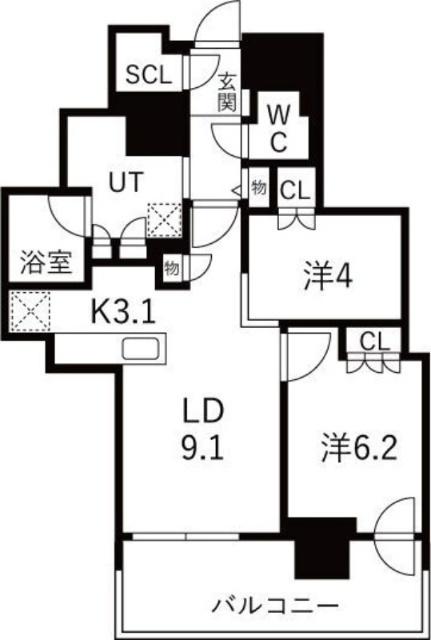 【分譲賃貸】ザ・札幌タワーズ　ウエストタワー（2602） 間取り図画像