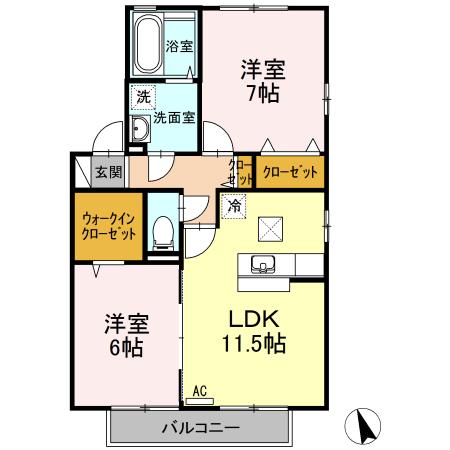 リビングタウン岩国　G棟（G201） 間取り図画像