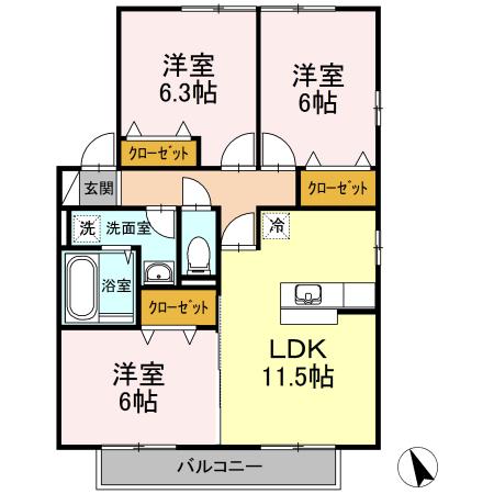 リビングタウン岩国　F棟（F201） 間取り図画像